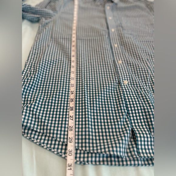 LL Bean Men’s L Dress Shirt Small Checker Teal & White Wrinkle Resist. reg. fit - Picture 4 of 10